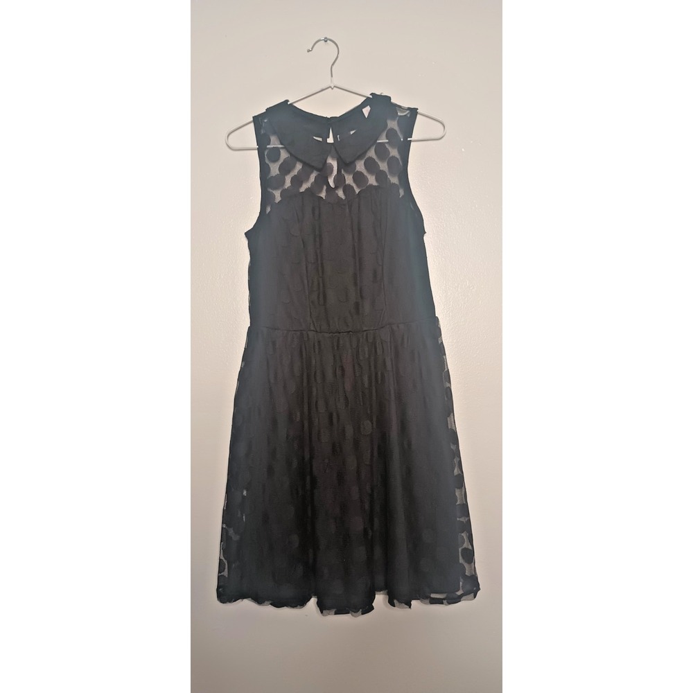 Xhilaration Dress L Black Polka Dot Sheer Lace Whimsigoth Wednesday Addams